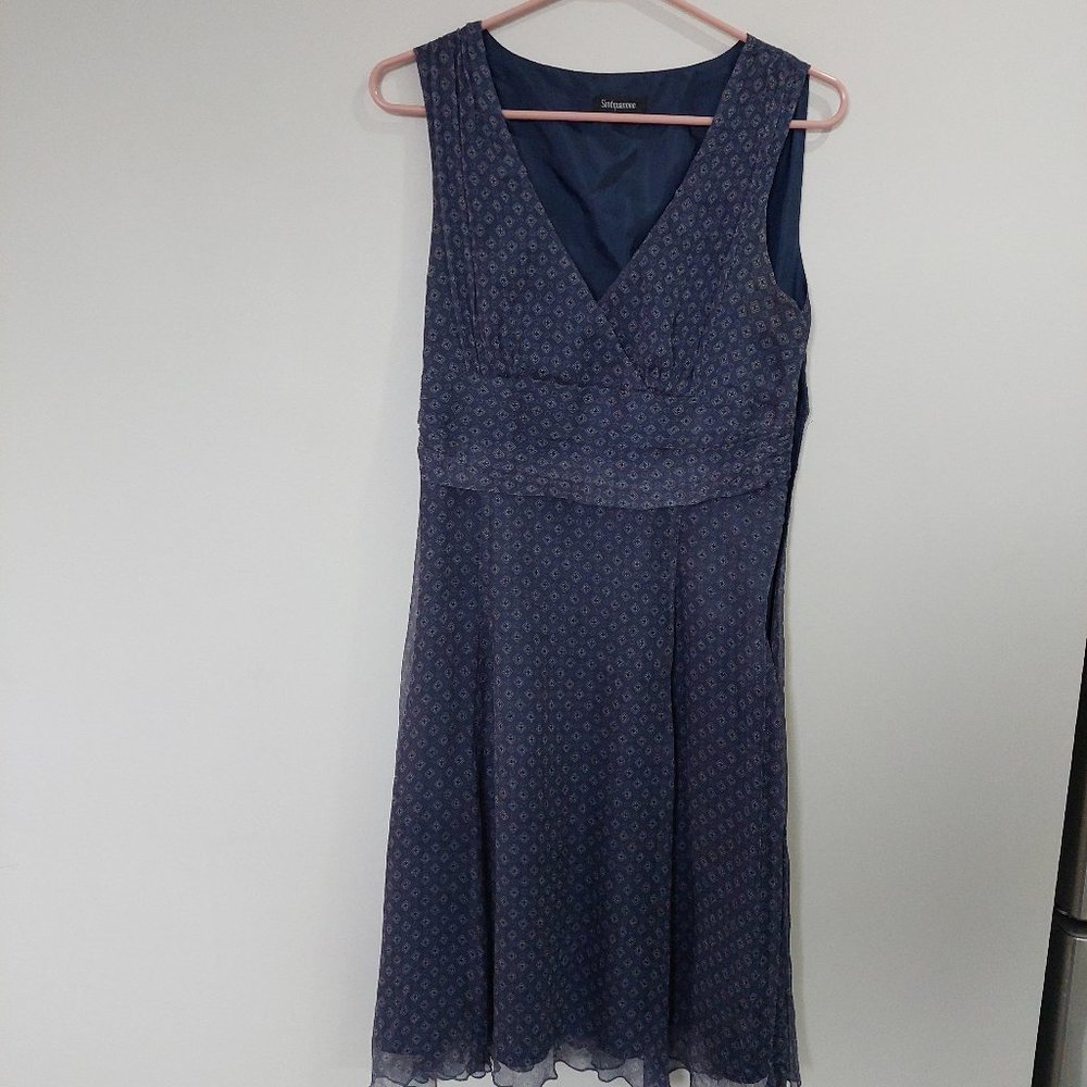 Sinequanone 100% Silk Blue Floral Made In France Midi Dress, Size S/42